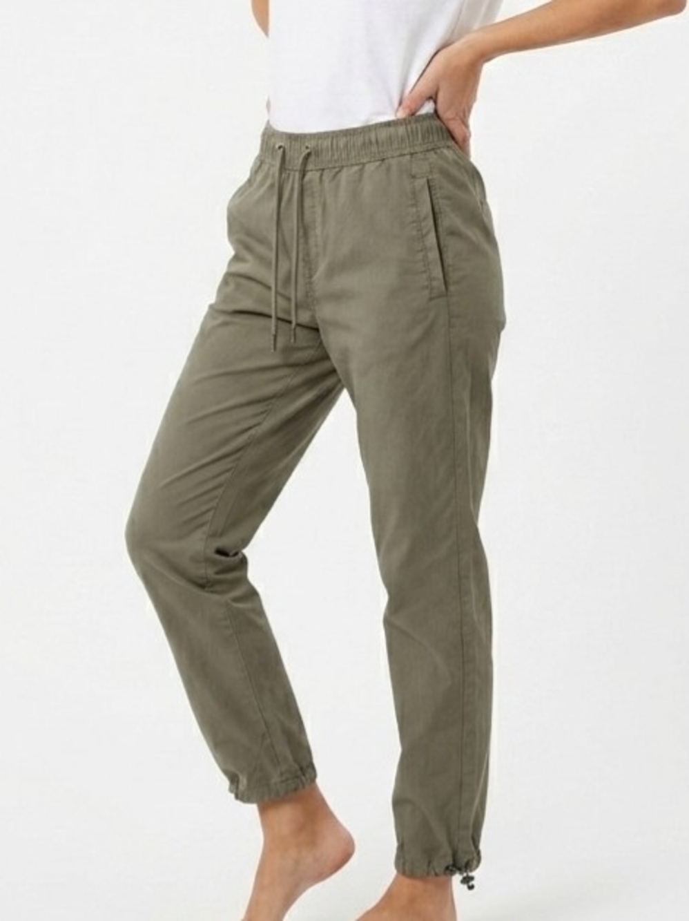 CSG Women's Olive Elastic-Waist Cargo Chino Joggers - Small